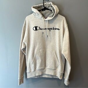 Champion Hooded Sweater, Mens Medium. Light Heathered Grey/Off White